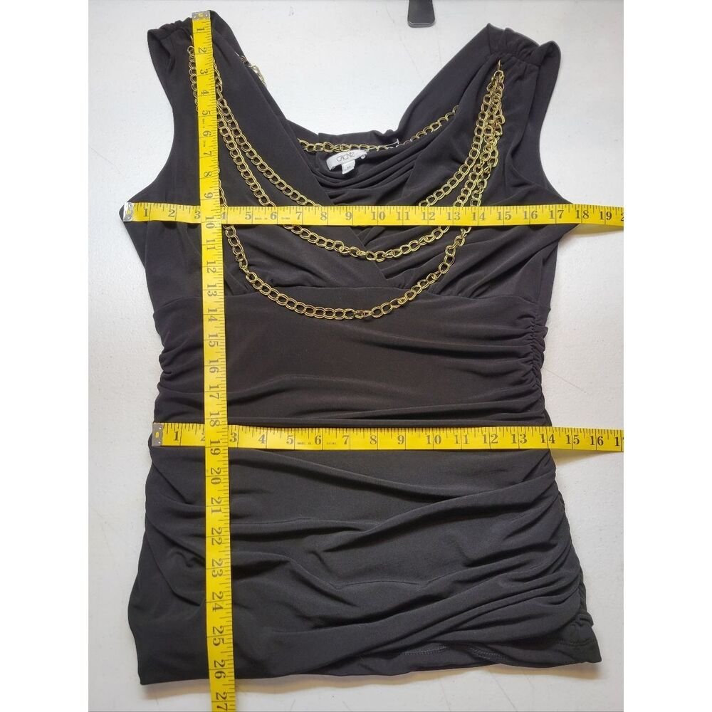 Cache Y2K Black Draped Chain Detail Cowl Neck Ruched Tank Top - Picture 9 of 9